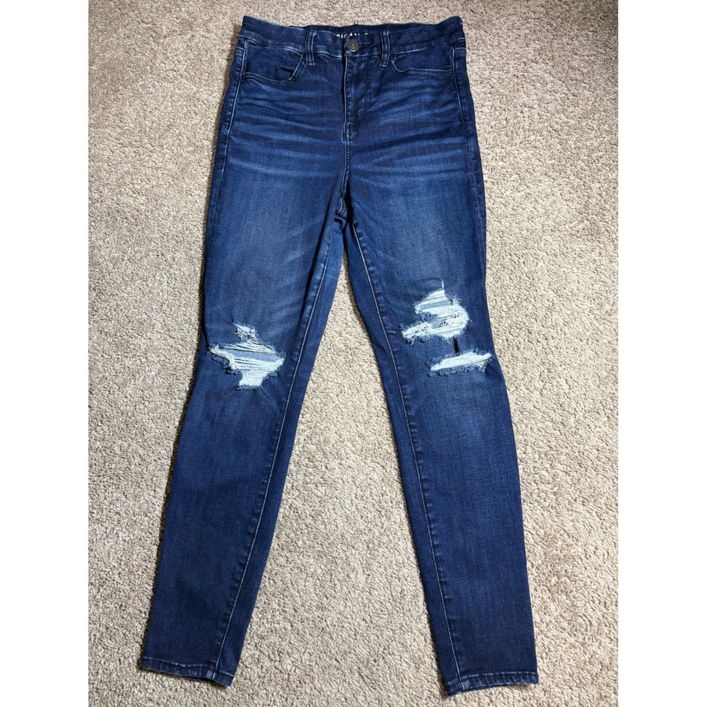 American Eagle Next Level Stretch Skinny Jeans Womens 10 Regular Distressed Blue